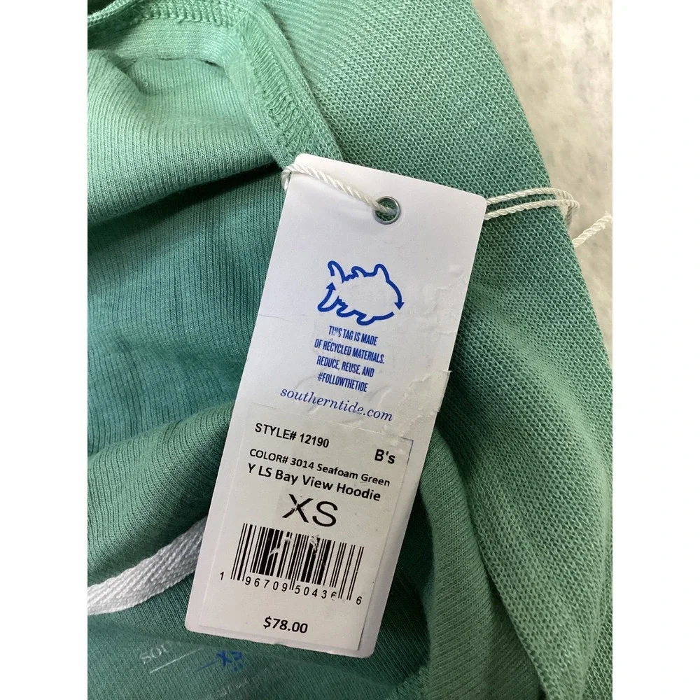 Southern Tide Kids LS Bay View Hoodie Seafoam Green XS 12190 Cotton Modal Hoody